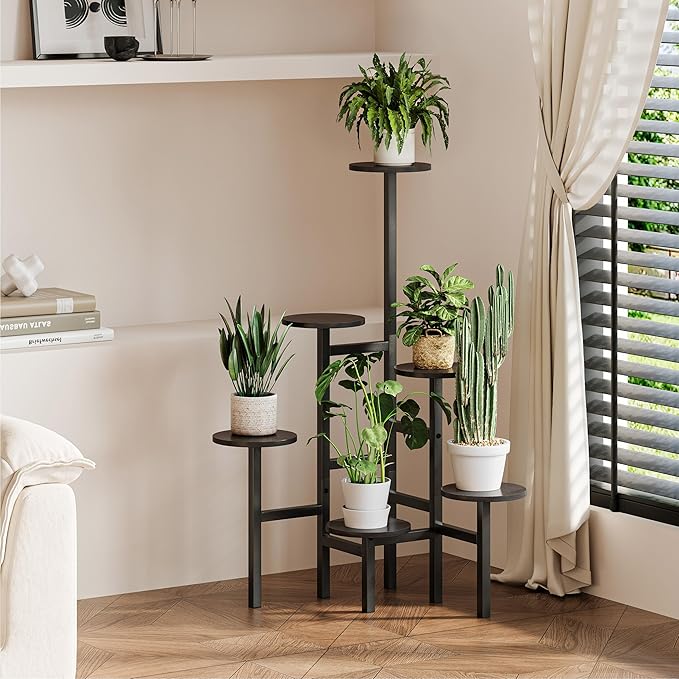 6 Tier Corner Plant Stand Indoor Outdoor, Tall Large Plant Shelf for Multiple Plants, Tiered Flower Pot Holder, Metal Display Plant Shelves for Living Room, Balcony, Patio, Garden (Black)GPS514B