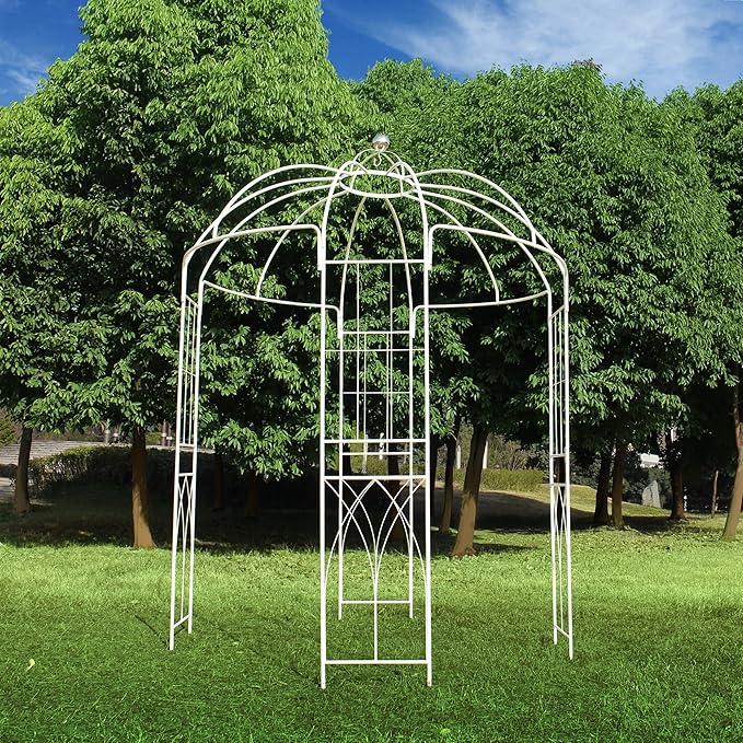 OUTOUR French Style Birdcage Shape Heavy Duty Gazebo, 9' Highx 6'6" Wide, Pergola Pavilion Arch Arbor Arbour Plants Stand Rack for Wedding Outdoor Garden Lawn Backyard Patio,Climbing Vines,Roses,White