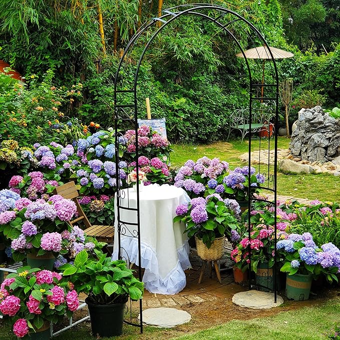 Metal Pergola Arbor, 95.3" H x 45" W Garden Wedding Arch Curved Metal Enduring Iron Garden Arch Trellis for Climbing Plants Outdoor Ceremony Arty Decoration