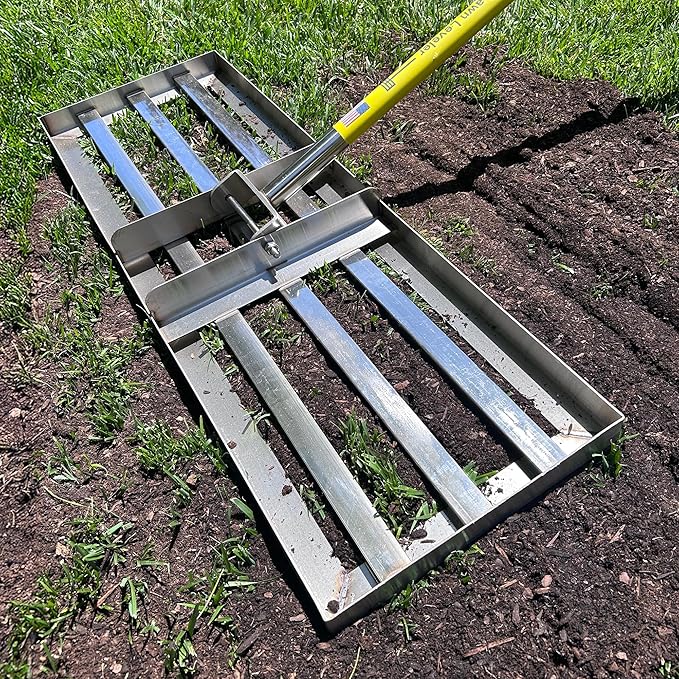 Rocklin™ Lawn Leveling Rake | Stainless Steel Surface Leveling Tool | Level Soil or Dirt Ground Surfaces Easily | 30” x 10” Ground Plate | 78” Extra Long Handle