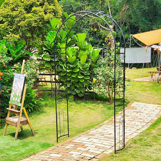 Metal Pergola Arbor, 95.3" H x 45" W Garden Wedding Arch Curved Metal Enduring Iron Garden Arch Trellis for Climbing Plants Outdoor Ceremony Arty Decoration