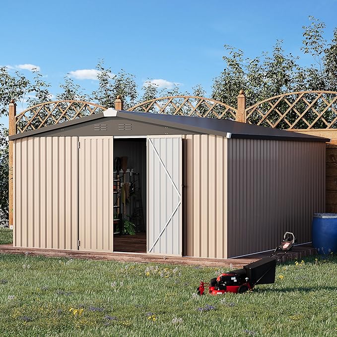 U-MAX 10' x 10' Shed Outdoor Storage Shed Clearance, Metal Garden Large Yard Steel Shed with Design of Lockable Doors, Tool and Utility Storage for Backyard, Garden, Patio, Outside use