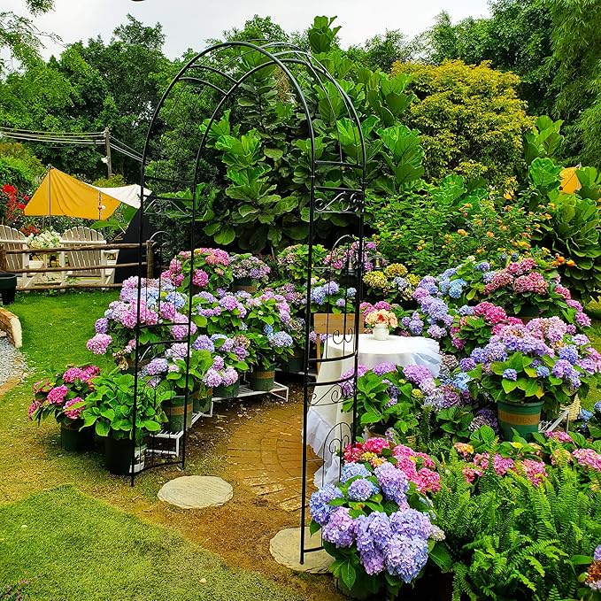Metal Pergola Arbor, 95.3" H x 45" W Garden Wedding Arch Curved Metal Enduring Iron Garden Arch Trellis for Climbing Plants Outdoor Ceremony Arty Decoration