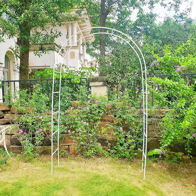 7.9 Ft H x 4.6 Ft W White Metal Pergola Arbor for Various Climbing Plant Wedding Garden Arch Bridal Party Decoration Wide Arbor