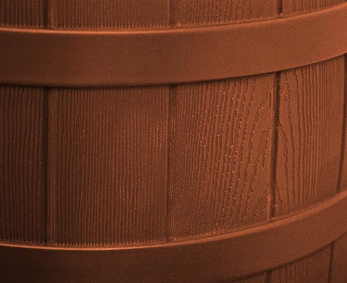 Good Ideas Rain Wizard 50 Gallon Plastic Rain Barrel for Outdoor Rainwater Collection and Storage Features a Metal Spigot and Flat Back Design, Terra Cotta