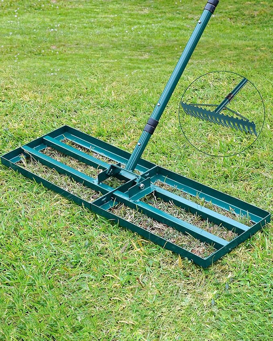 Lawn Leveling Rake, 2 Pack Heavy Duty Lawn Leveler with 30"x10" Ground Plate n 17'' Bow Head,78” Adjustable Long Handle,Level Yard Tool for Grass,Golf Field,Level Soil or Dirt Ground Surfaces-Green