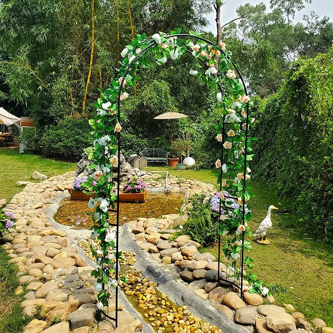 Metal Pergola Arbor, 95.3" H x 45" W Garden Wedding Arch Curved Metal Enduring Iron Garden Arch Trellis for Climbing Plants Outdoor Ceremony Arty Decoration