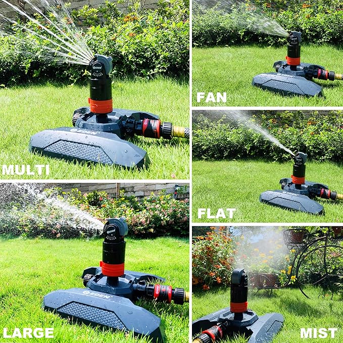 Eden 94124 Multi Pattern Turbo Gear Drive Sprinkler Plus Misting System, with Quick Connect Set, 360 Degree Coverage