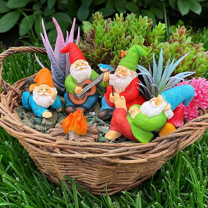 Mood Lab Miniature Garden Gnomes - Camping Gnome Kit of 5 pcs - Figurines & Accessories Set - Outdoor or House Decor