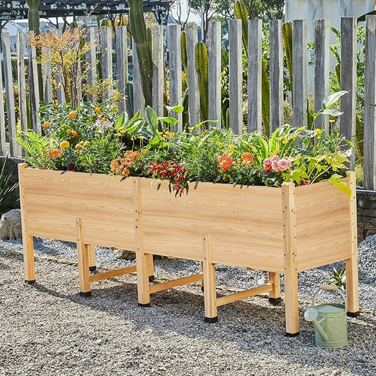 AMERLIFE 8x2 Ft Raised Garden Bed, 16 Inch Depth Featuring Legs, Drainage Holes, Ideal for Vegetables, Flowers, Herbs, Elevated Wood Planter Box for Balcony, Patio, Backyard, Easy Assembly