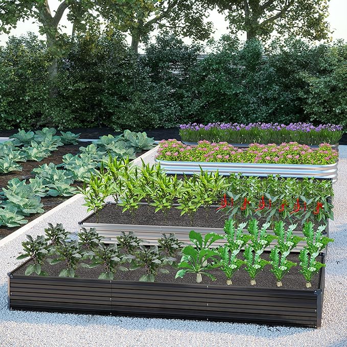 2PCS 12x2x1FTGalvanized Raised Garden Bed Kit,Vegetable Boxes-Rectangle Metal Flower Box,Large Planter Raised Beds Outdoor Garden for Planting,Fruit,Herb-Sliver