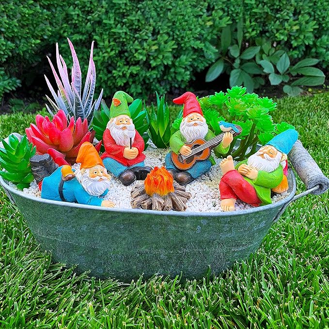 Mood Lab Miniature Garden Gnomes - Camping Gnome Kit of 5 pcs - Figurines & Accessories Set - Outdoor or House Decor