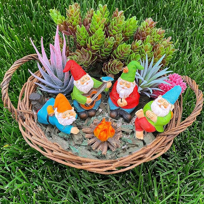 Mood Lab Miniature Garden Gnomes - Camping Gnome Kit of 5 pcs - Figurines & Accessories Set - Outdoor or House Decor