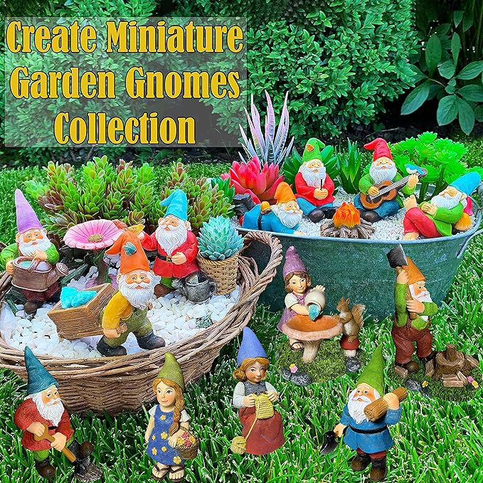 Mood Lab Miniature Garden Gnomes - Camping Gnome Kit of 5 pcs - Figurines & Accessories Set - Outdoor or House Decor